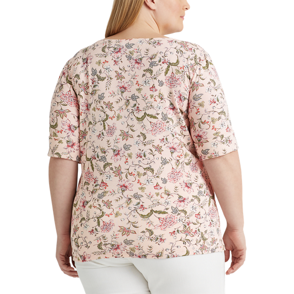 Pink Multi Floral Cotton-Blend Top Lauren Woman 4