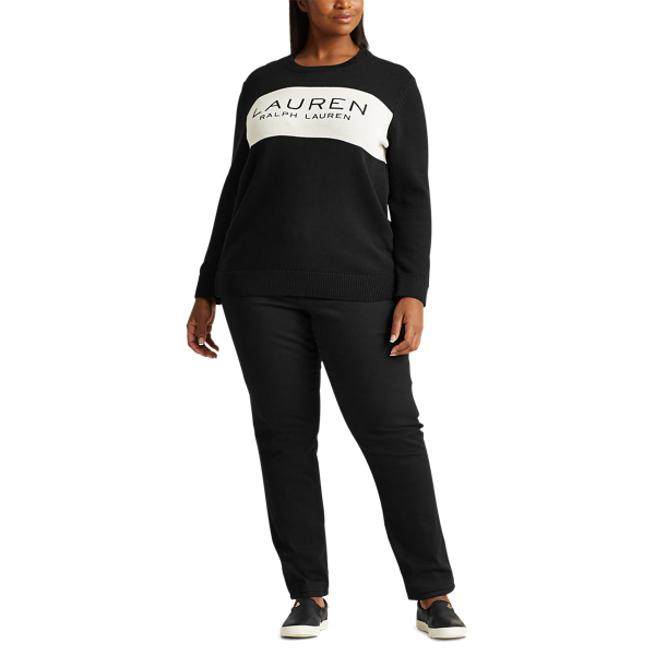 Black/Cream Logo Cotton Jumper Lauren Woman 2