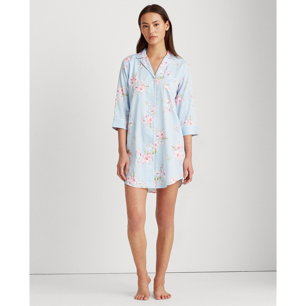 Blue/Chk Cotton-Blend Sleep Shirt Lauren 3