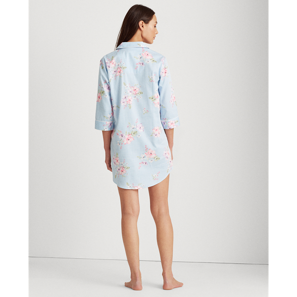Blue/Chk Cotton-Blend Sleep Shirt Lauren 4