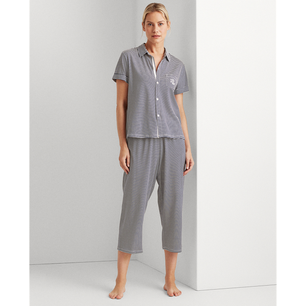 Navy Stripe Print Cotton Capri Sleep Set Lauren 3