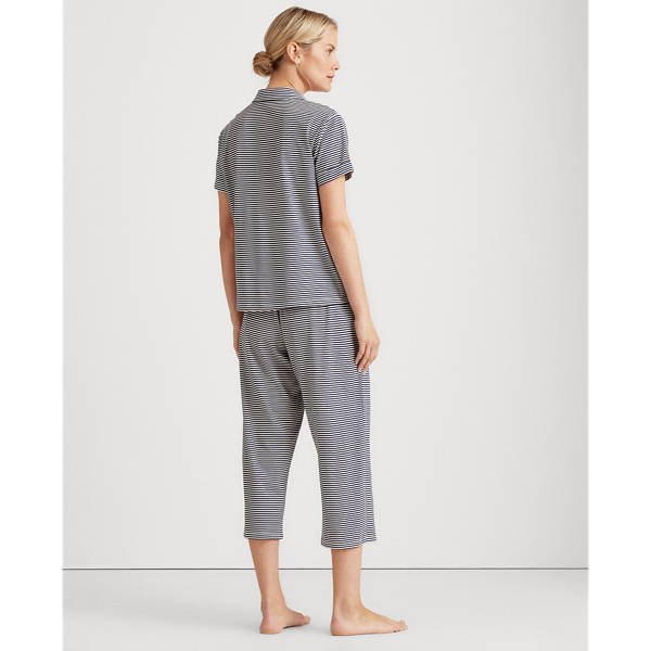 Navy Stripe Print Cotton Capri Sleep Set Lauren 4