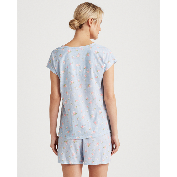 Blue Floral Print Knit Boxer Pyjama Set Lauren 4
