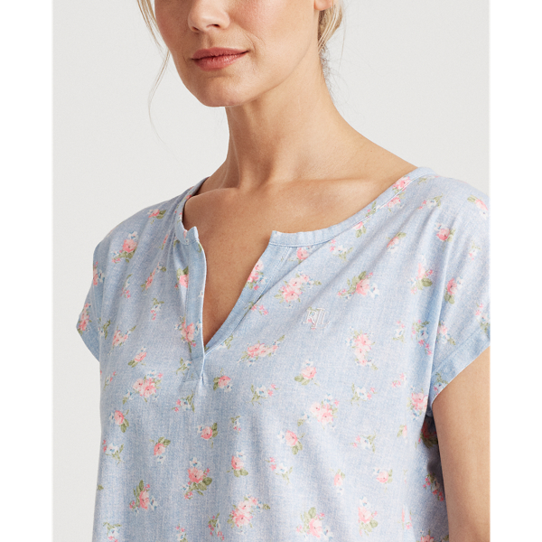 Blue Floral Print Knit Boxer Pyjama Set Lauren 5