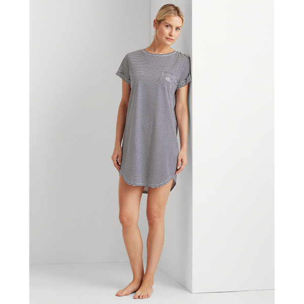 Navy Stripe Striped Cotton-Blend Sleep Tee Lauren 3