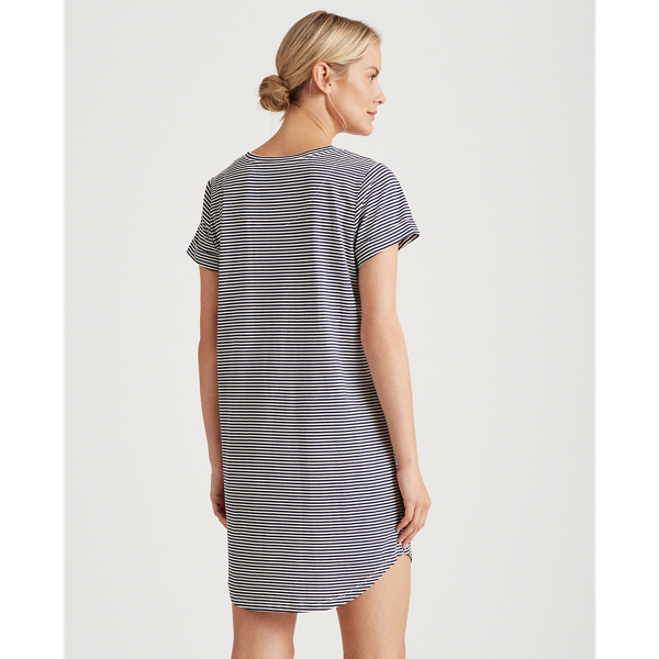 Navy Stripe Striped Cotton-Blend Sleep Tee Lauren 4