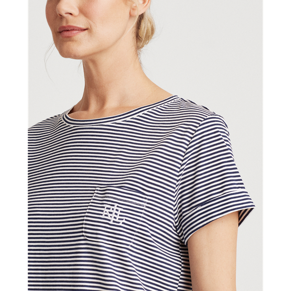 Navy Stripe Striped Cotton-Blend Sleep Tee Lauren 5