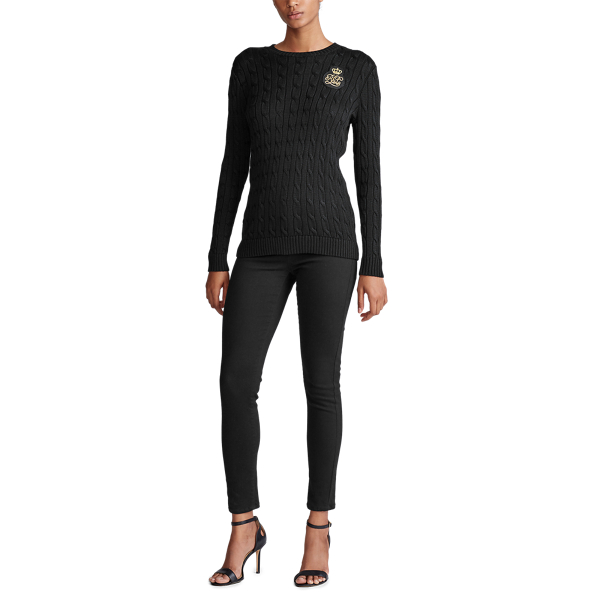 Black Logo-Patch Cable-Knit Jumper Lauren 3