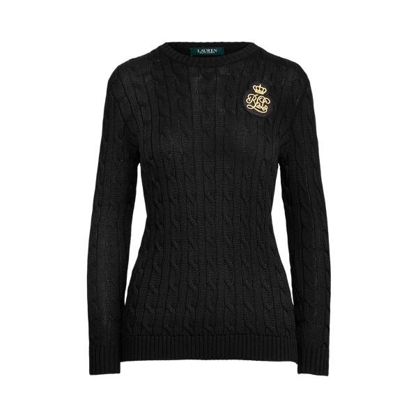 Black Logo-Patch Cable-Knit Jumper Lauren 2