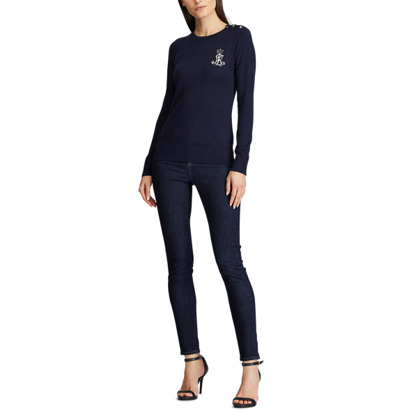 Lauren Navy Embroidered Crewneck Jumper Lauren 2