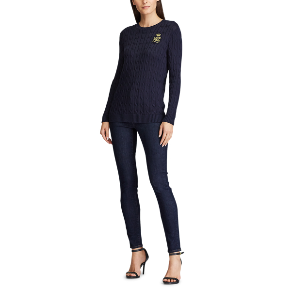 Lauren Navy Logo-Patch Cable-Knit Jumper Lauren 2