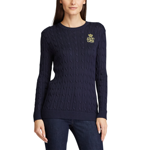 Lauren Navy Logo-Patch Cable-Knit Jumper Lauren 3