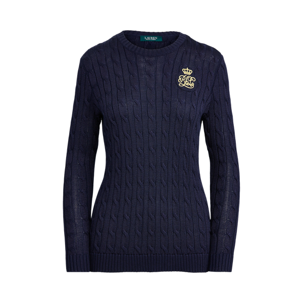 Lauren Navy Pullover mit Zopfmuster und Logo-Aufnäher Lauren 1