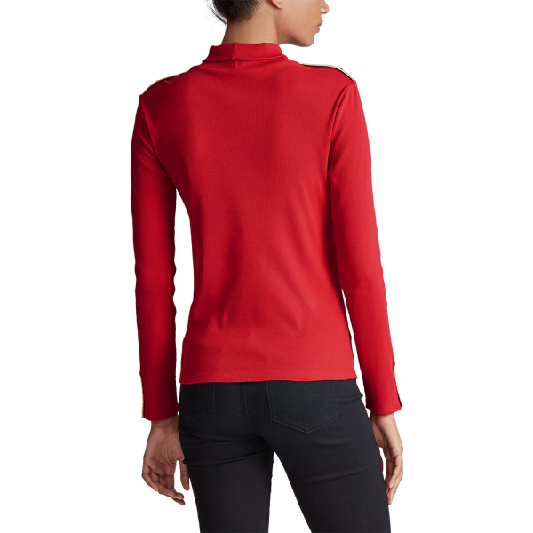 Red Button-Trim Cotton Roll Neck Lauren 4