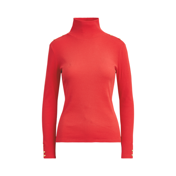 Button-Trim Cotton Roll Neck Lauren 1