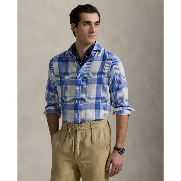Tシャツ・カットソー Ralph Lauren Calssic-fit linen plaid shirt (211970733 001) Classic Fit Plaid Linen Shirt