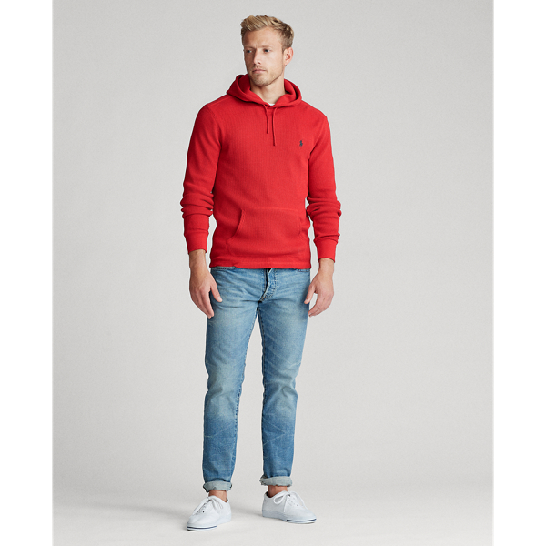 RL Red Waffle-Knit Cotton Hoodie Polo Ralph Lauren 3