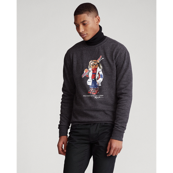 Black Marl Heather Ski Bear Fleece Sweatshirt Polo Ralph Lauren 4