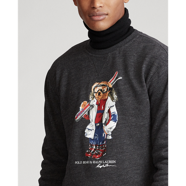 Black Marl Heather Ski Bear Fleece Sweatshirt Polo Ralph Lauren 6