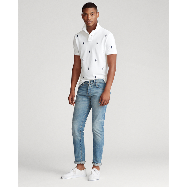 White Custom Slim Fit Mesh Polo Polo Ralph Lauren 3