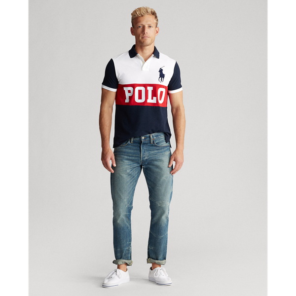 White Multi Custom Slim Fit Mesh Polo Polo Ralph Lauren 3