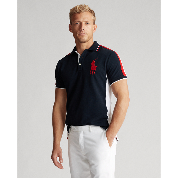 Aviator Navy Multi Custom Slim Fit Mesh Polo Polo Ralph Lauren 3