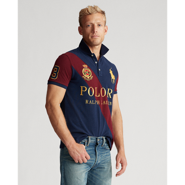 Navy/Wine Custom Slim Fit Mesh Polo Polo Ralph Lauren 3