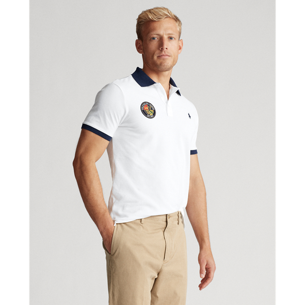 White Custom Slim Fit Mesh Polo Polo Ralph Lauren 3