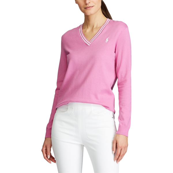 Golfpullover aus Baumwolle mit V-Ausschnitt Ralph Lauren Golf in Resort-Rosa/Wei&szlig; 3