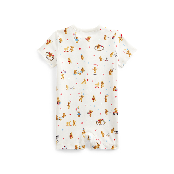 White Bear-Print Cotton Interlock Shortall Baby 2
