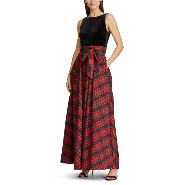 Black/Parlour Red Velvet-Plaid Gown Lauren 3
