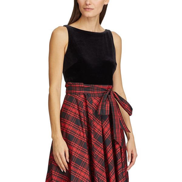 Black/Parlour Red Velvet-Plaid Gown Lauren 4