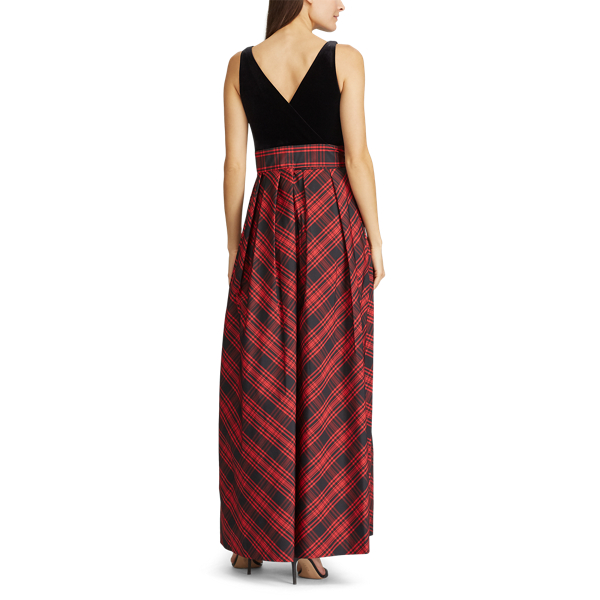 Black/Parlour Red Velvet-Plaid Gown Lauren 5