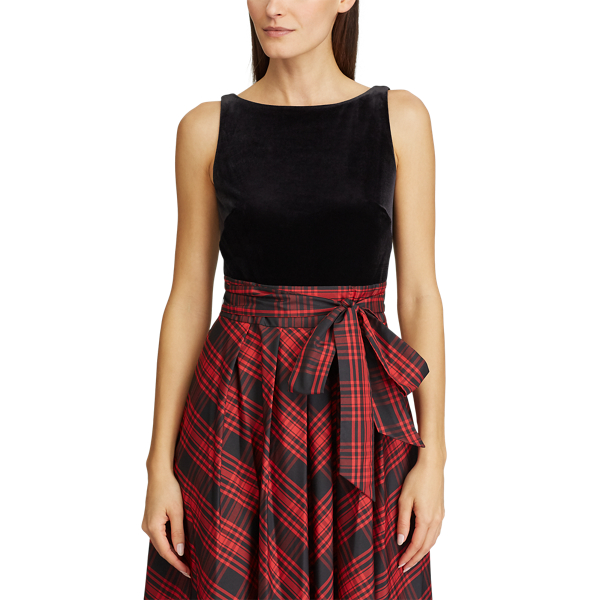 Black/Parlour Red Velvet-Plaid Gown Lauren 6