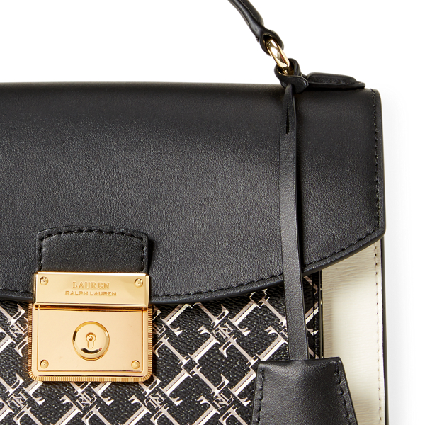 Black/Vanilla Saffiano Leather Satchel Lauren 5