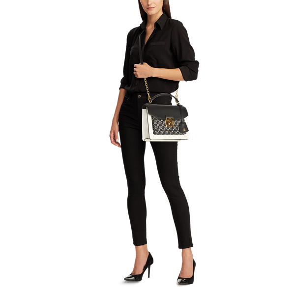 Black/Vanilla Saffiano Leather Satchel Lauren 6