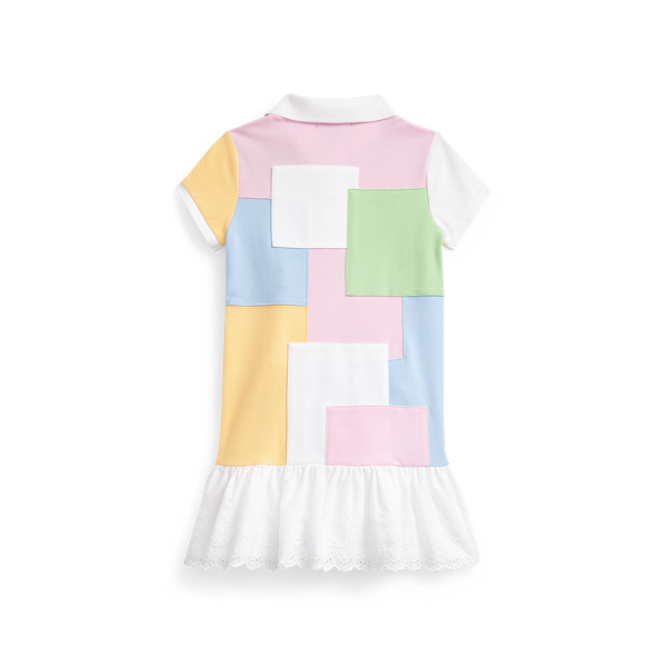 White Multi Patchwork Mesh Polo Dress Girls 2-6x 2