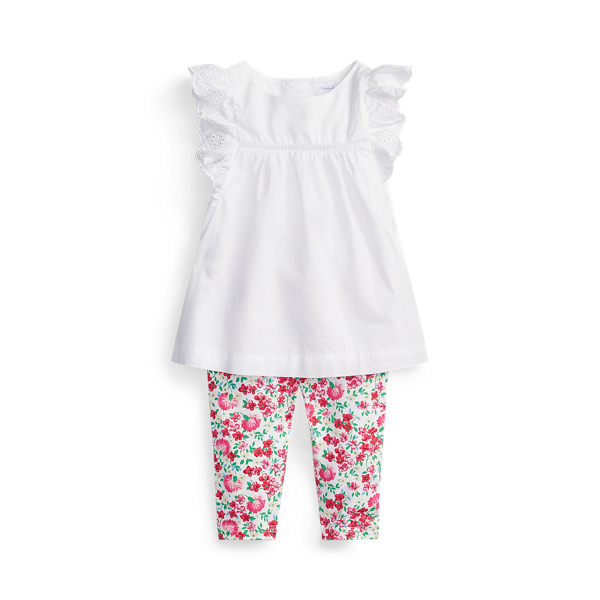 Eyelet Top & Floral Legging Baby Girl em 1