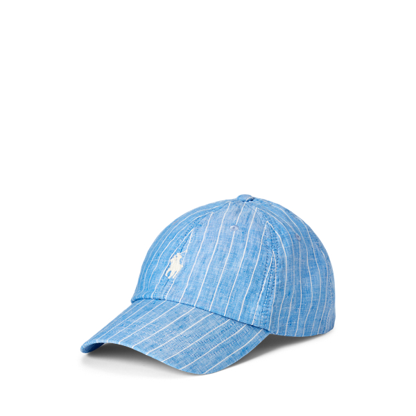 Gorra con visera de lino a rayas
