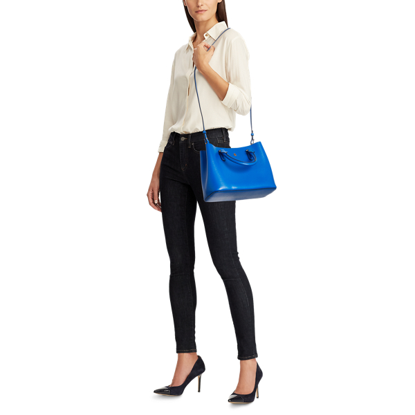 Masai Blue Leather Mini Marcy Satchel Lauren 6