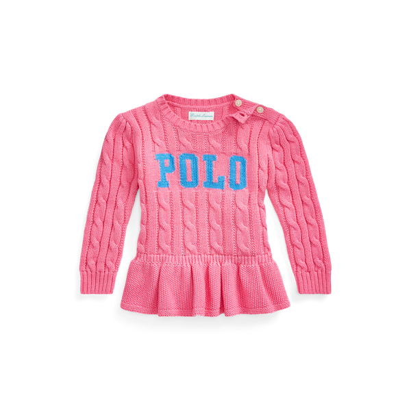 Cable-Knit Polo Peplum Sweater Baby Girl em 1