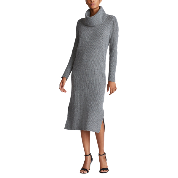Cityscape Grey Heather Wool-Cashmere Roll Neck Dress Lauren 2