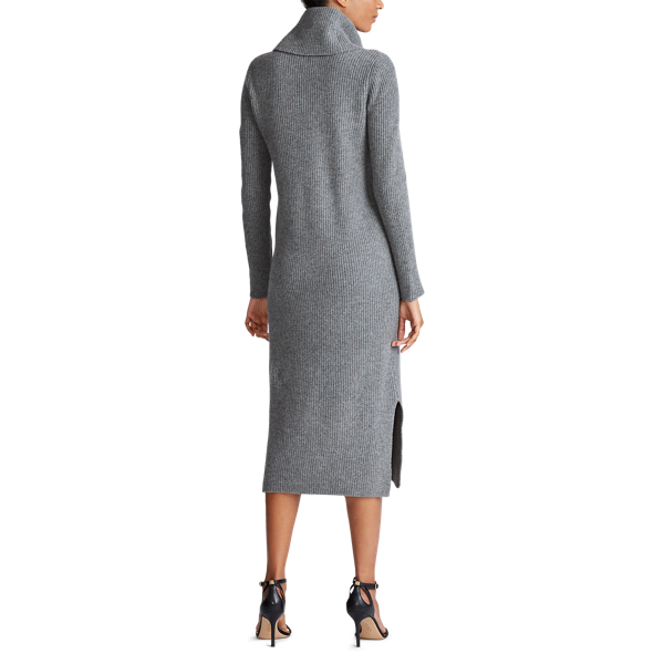 Cityscape Grey Heather Wool-Cashmere Roll Neck Dress Lauren 3