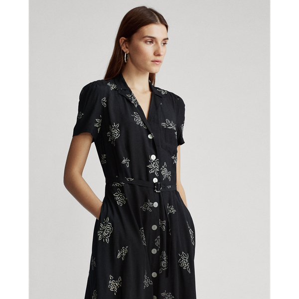 Black Rose Floral Rose-Print Midi Dress Polo Ralph Lauren 4