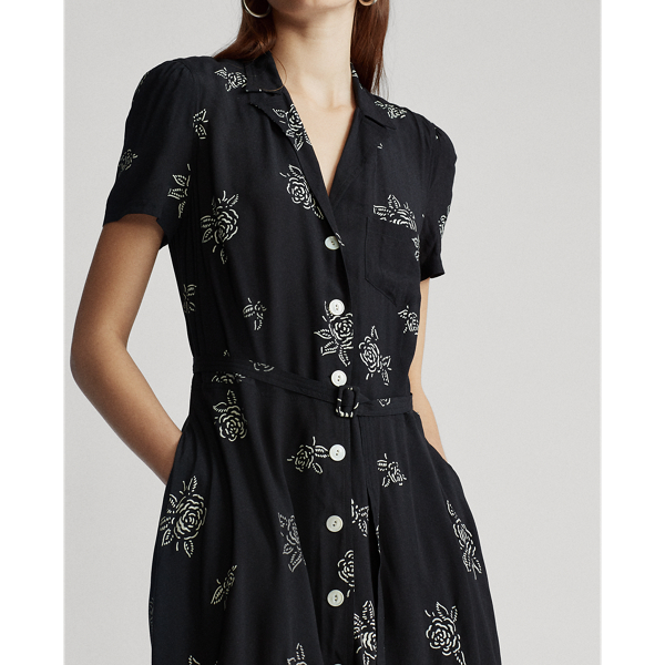 Black Rose Floral Rose-Print Midi Dress Polo Ralph Lauren 6