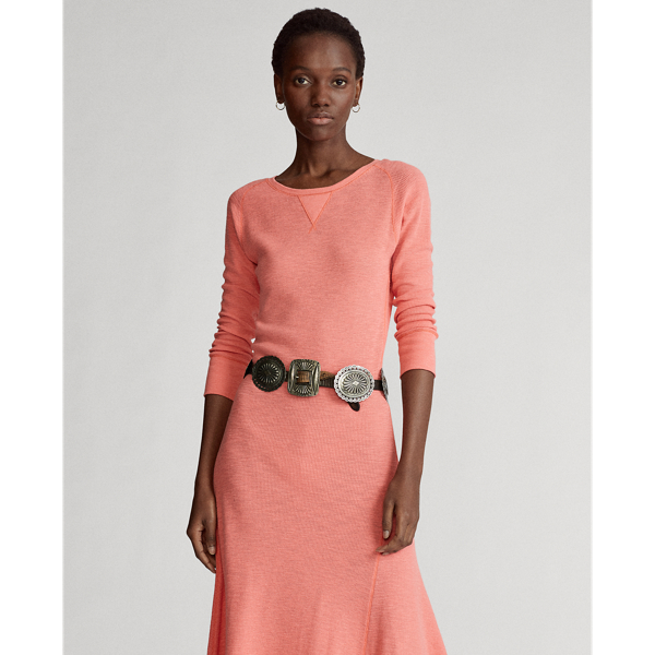 Ruby Coral Waffle-Knit Henley Dress Polo Ralph Lauren 4