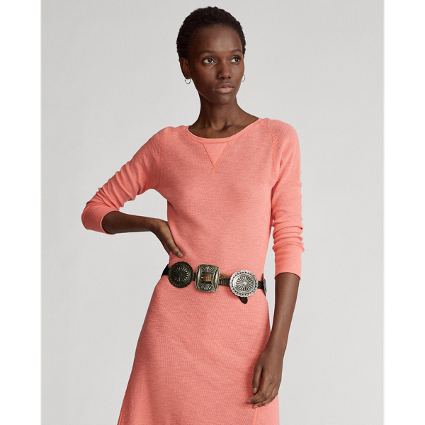 Ruby Coral Waffle-Knit Henley Dress Polo Ralph Lauren 5