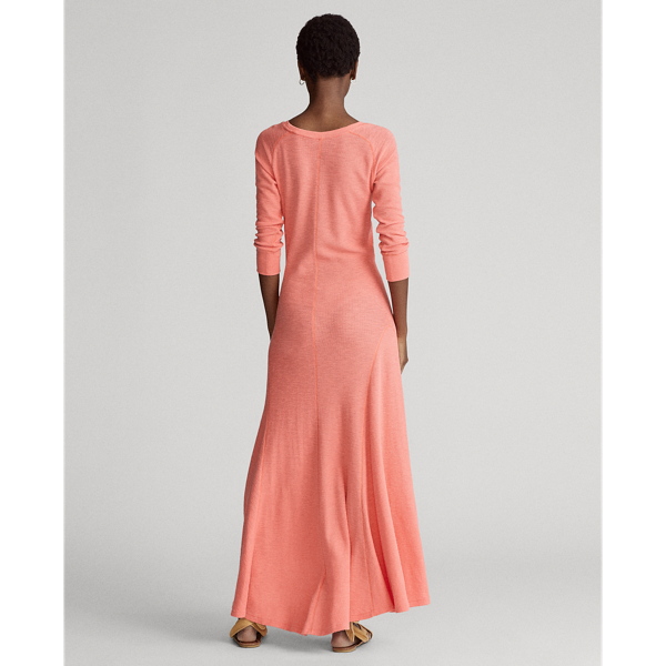 Ruby Coral Waffle-Knit Henley Dress Polo Ralph Lauren 6