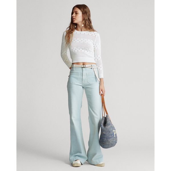 White Cropped Pointelle Knit Top Polo Ralph Lauren 3
