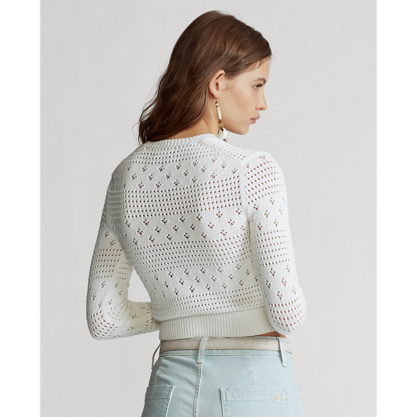 White Cropped Pointelle Knit Top Polo Ralph Lauren 4